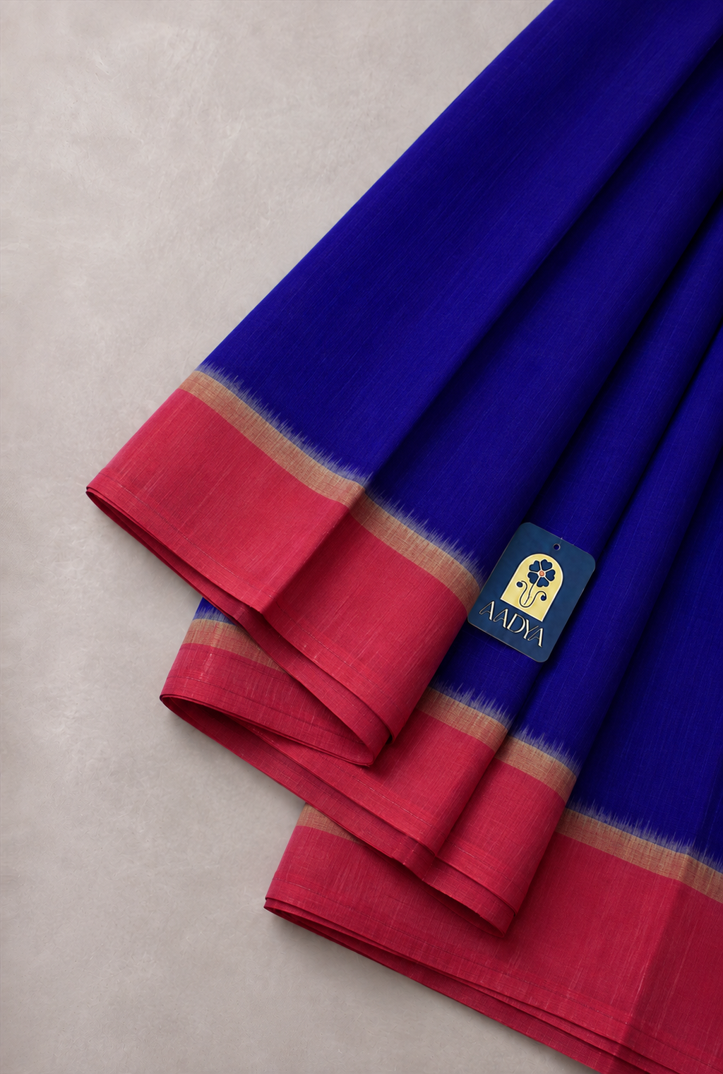 Blue Ahimsa Silk Saree with Pink Border & Elephant Motif Pallu