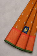 Mustard Orange Gadwal Twill Silk Saree with Gold & Silver Floral Buttis