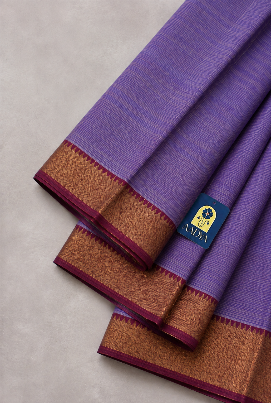 Lavender Mangalgiri Cotton Saree with Pink Zari Border & Zari Lines Pallu