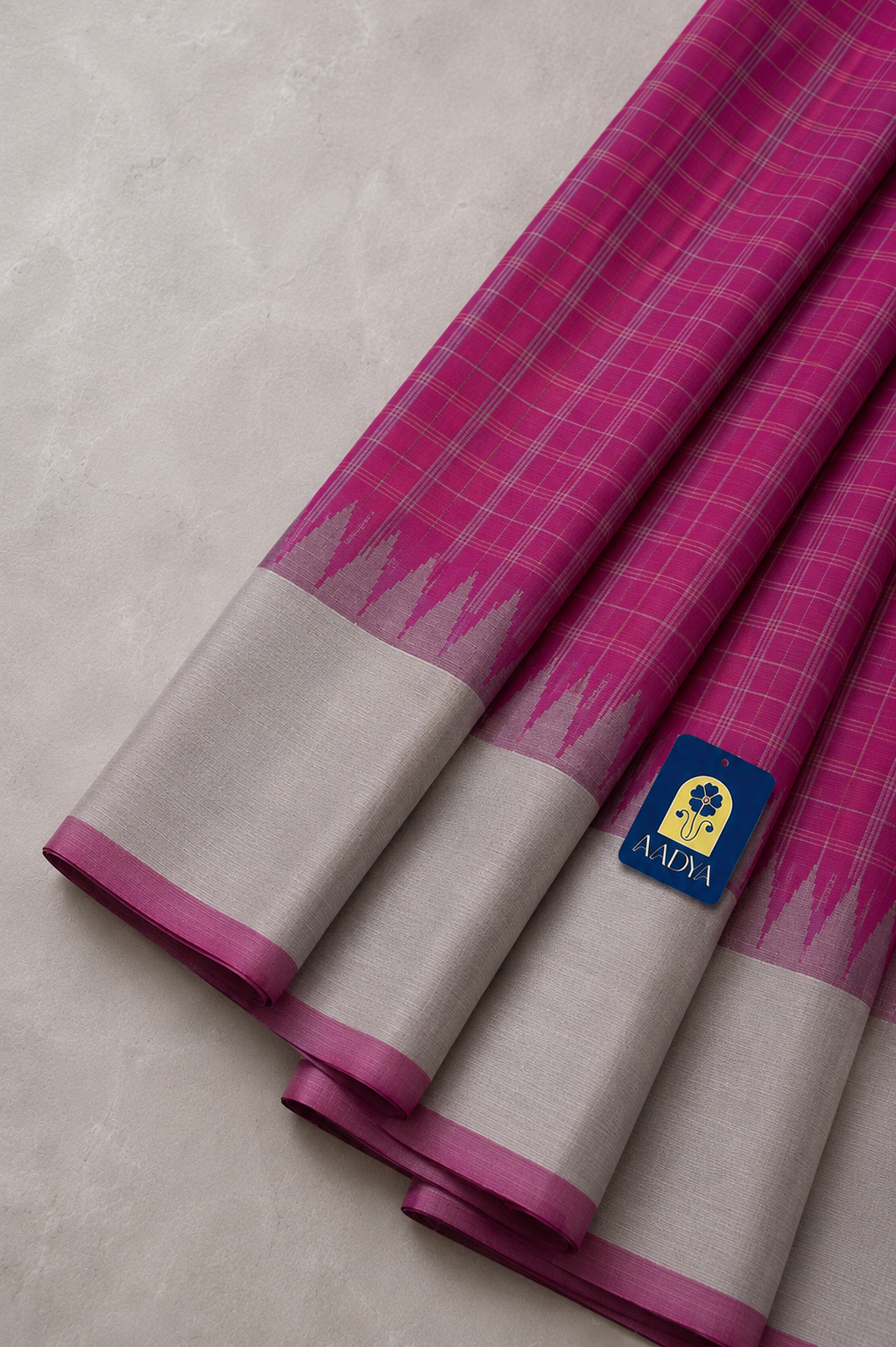 Pink Gadwal Silk Saree with Silver Zari Checks & Border
