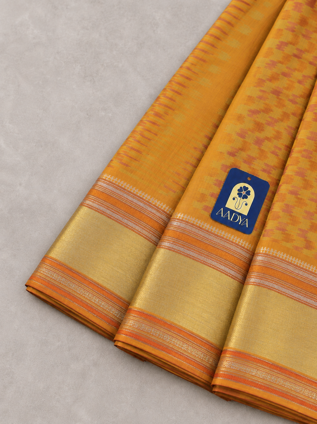 Yellow Puttapaka Ikkat Eri Silk Saree with Zig Zag Design & Red Ikkat Pallu