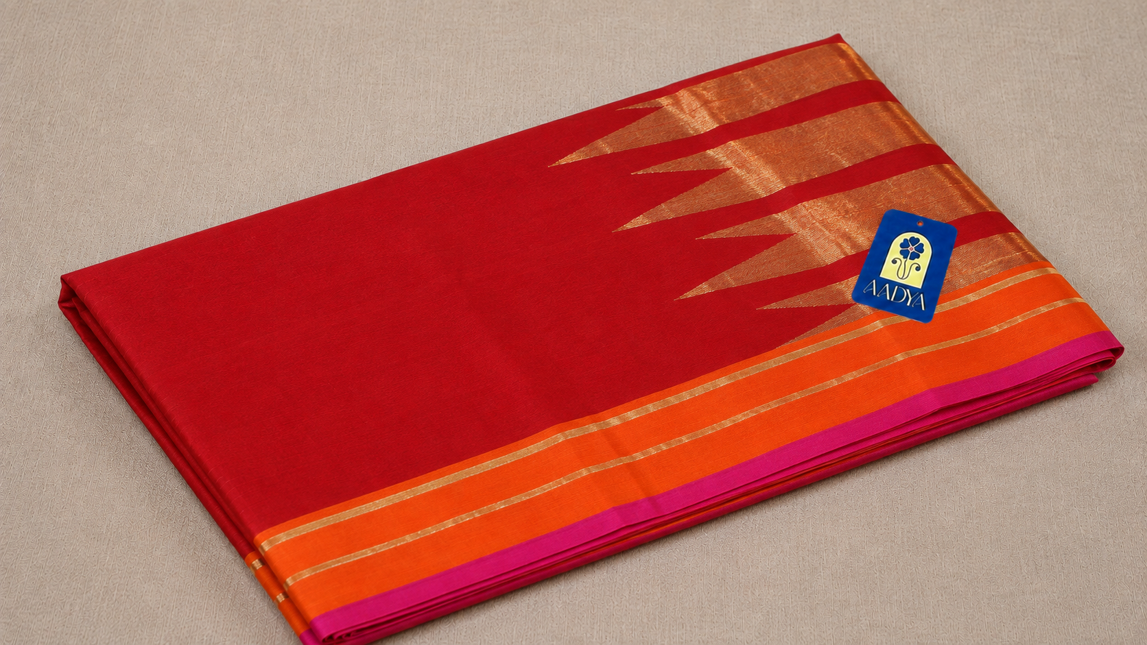 Red Chanderi Silk Saree with Ganga Jamuna Border & Zari Pallu