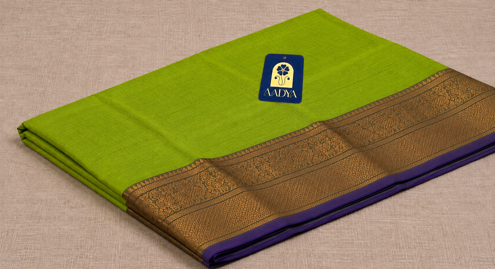 Parrot Green Mangalgiri Sico Saree with Peacock Zari Border