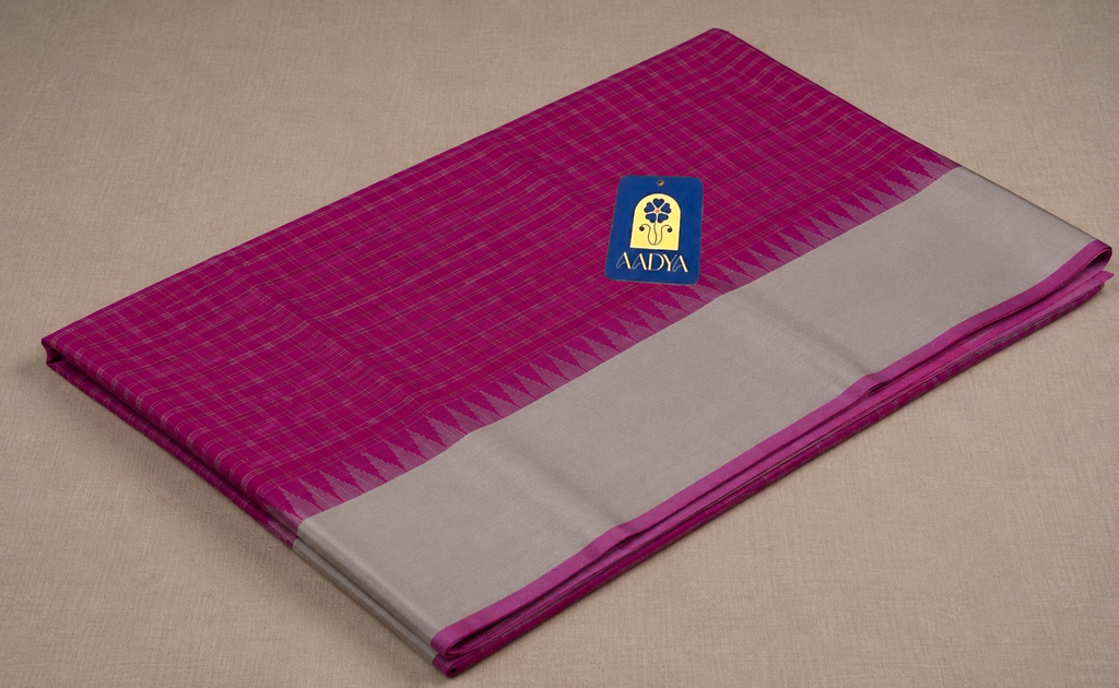 Pink Gadwal Silk Saree with Silver Zari Checks & Border