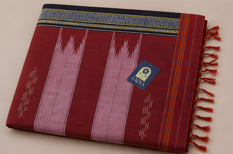 Maroon Ilkal Cotton Saree with White Lines & Black Gayathri Border
