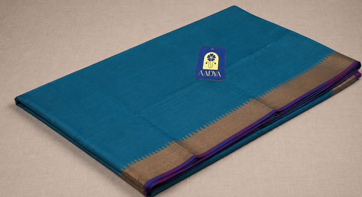 Rama Green Mangalgiri Cotton Saree with Contrast Light Maroon Zari Border