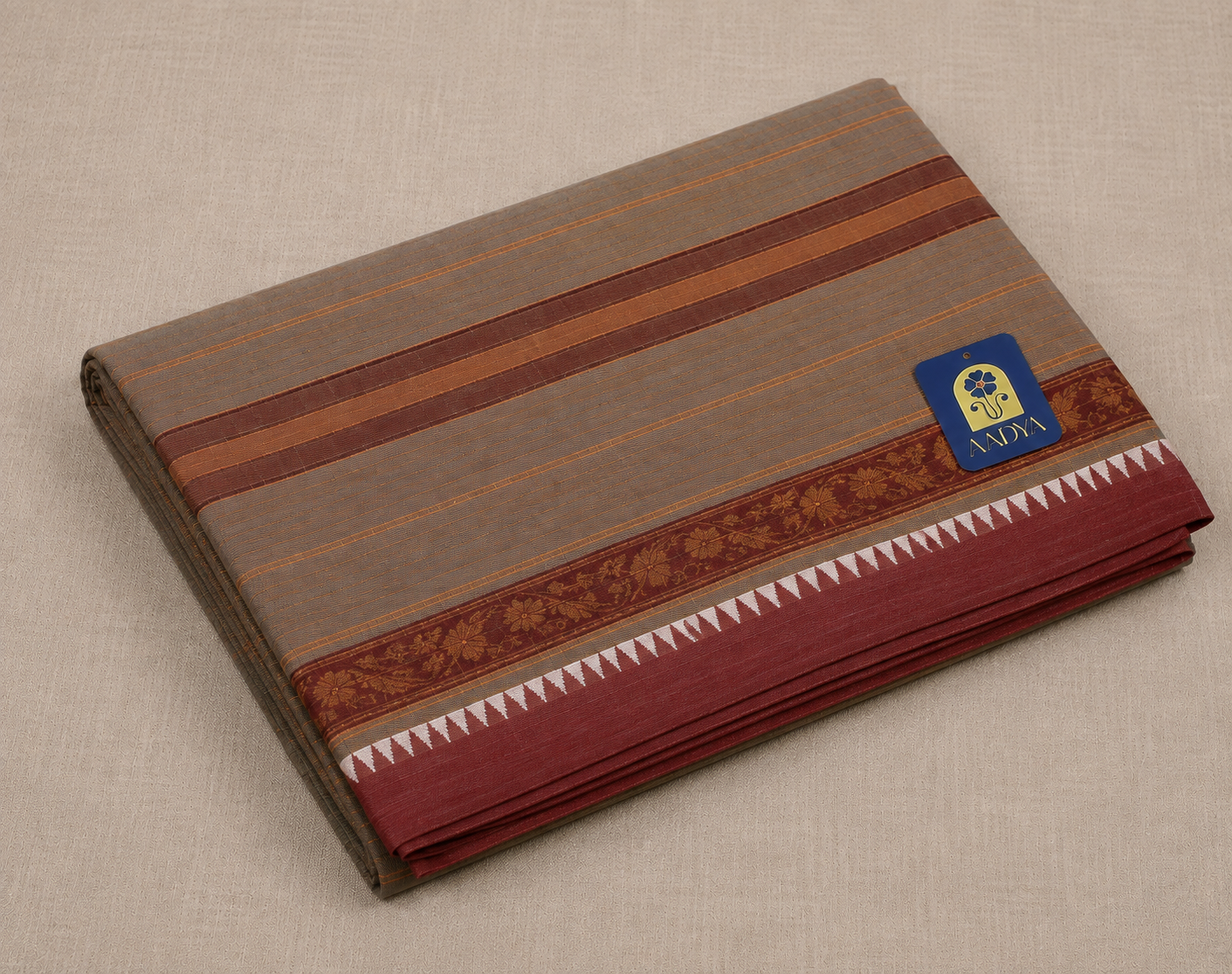 Grey Narayanpet Cotton Saree with Flower Thread-Work Border