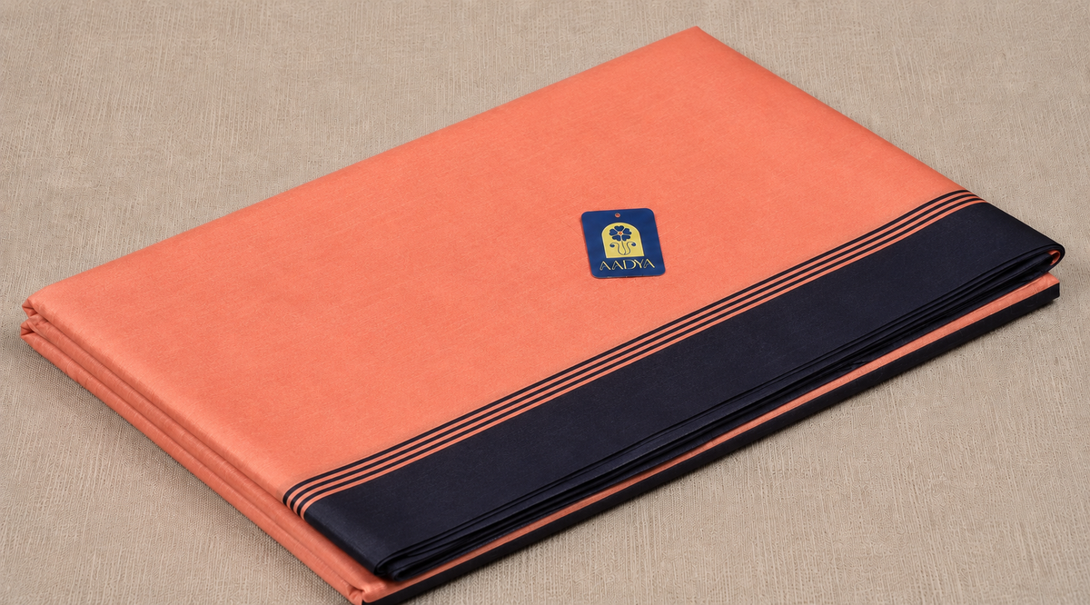 Baby Pink & Navy Blue Chanderi Silk Saree with Silver Zari Pallu