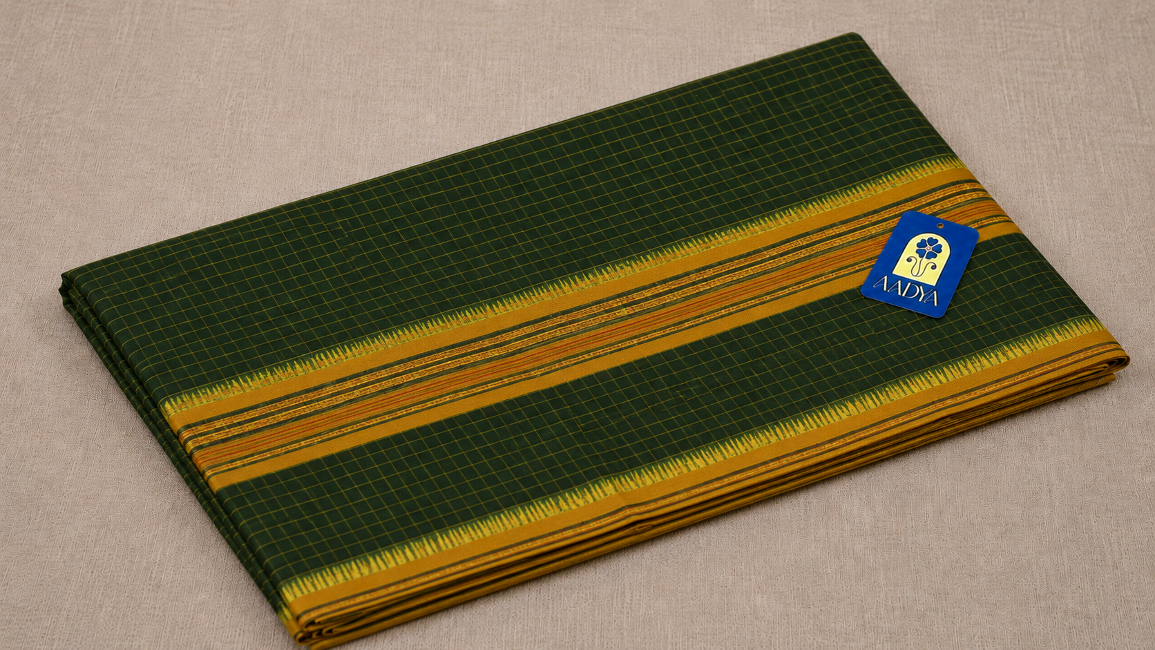 Green & Parrot Green Narayanpet Cotton Saree with Temple Zari Border