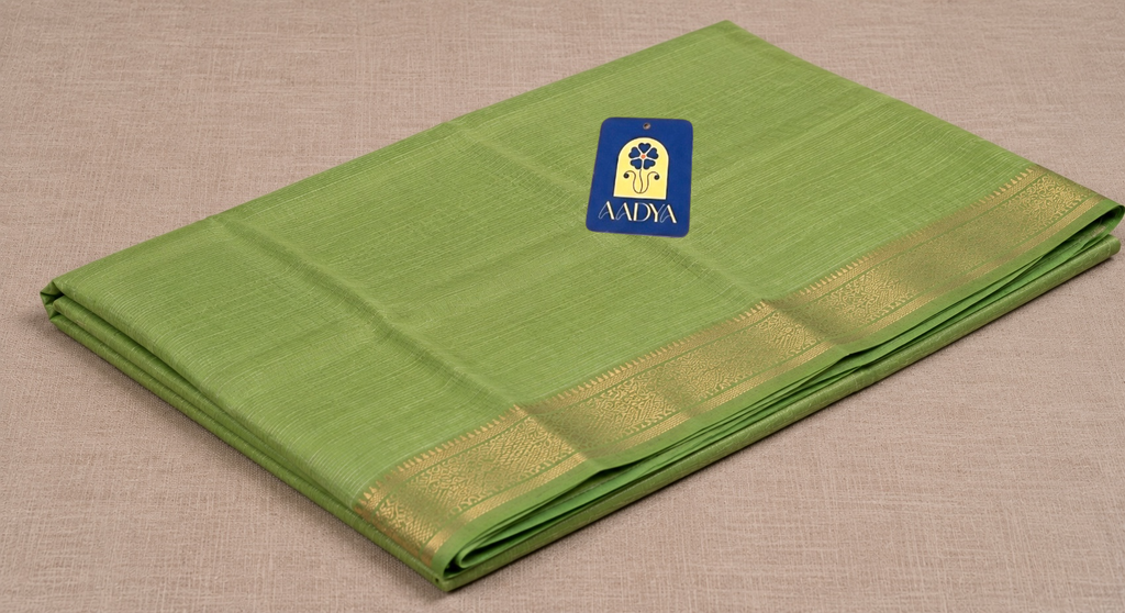Pista Green Mangalgiri Sico Saree with Zari Border & Zari Pallu