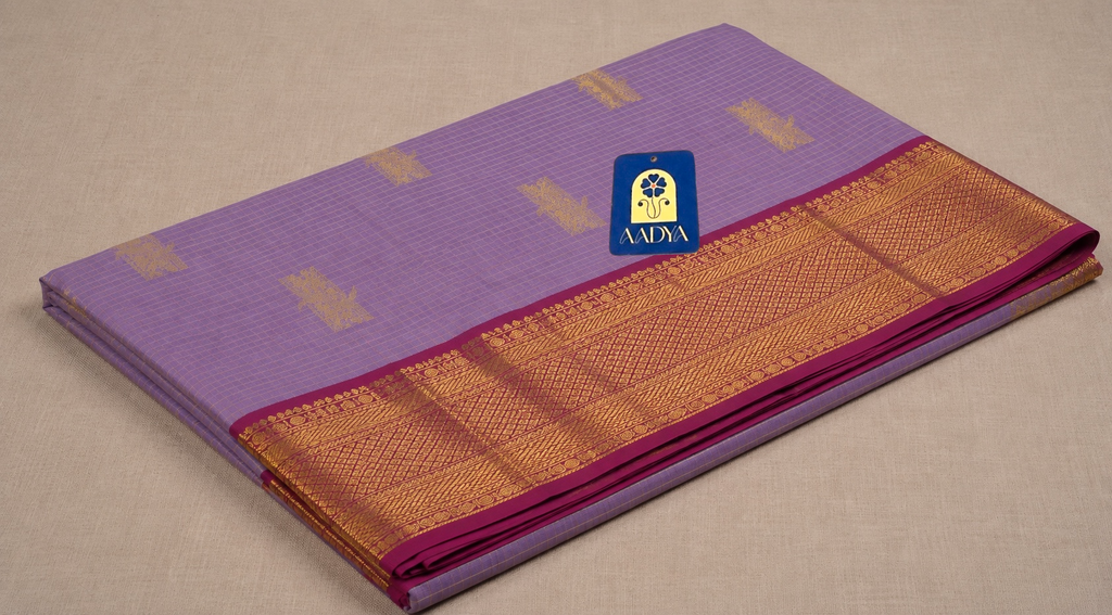 Onion Pink Dharmavaram Silk Saree with Pillar Zari Buttis, Checks & Maroon Gold Zari Border
