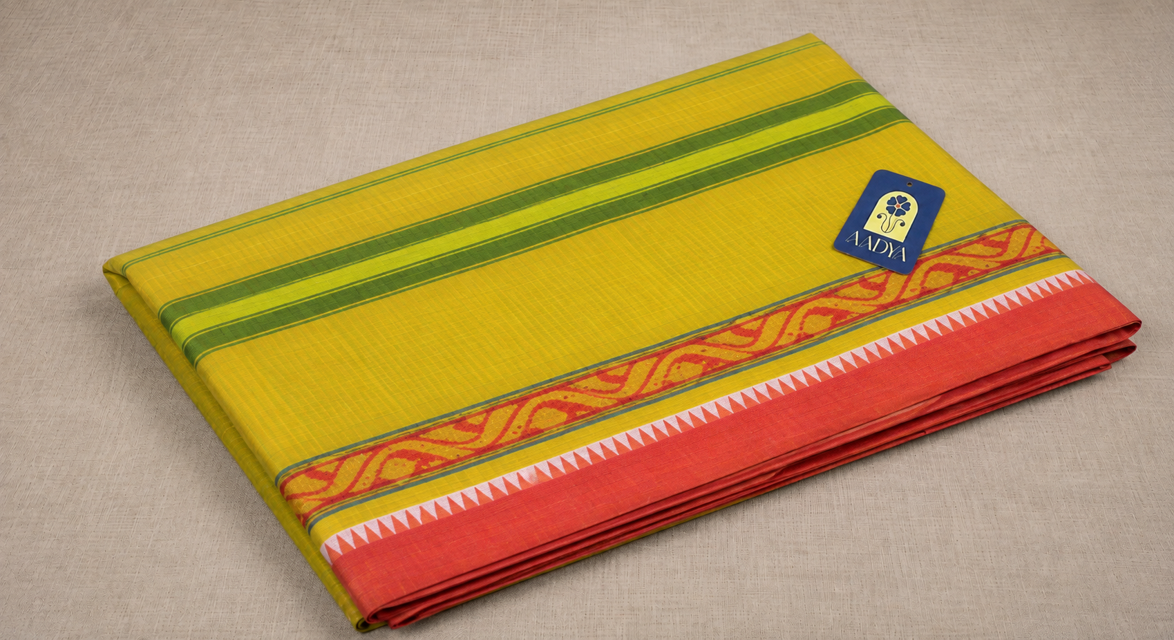 Yellow & White Narayanpet Cotton Saree with Temple Design Border