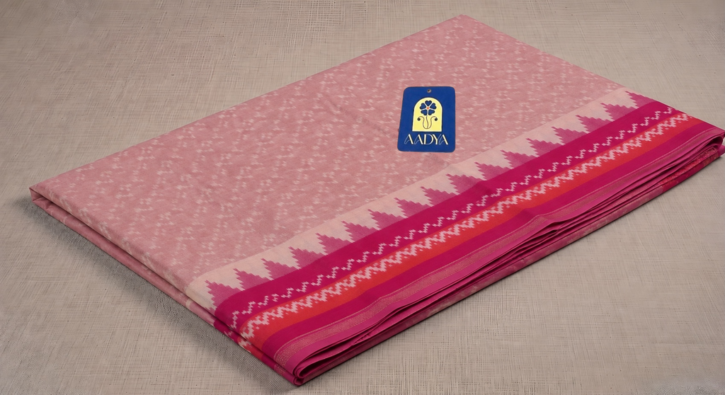 Baby Pink Puttapaka Ikkat Eri Silk Saree with Pink Zari