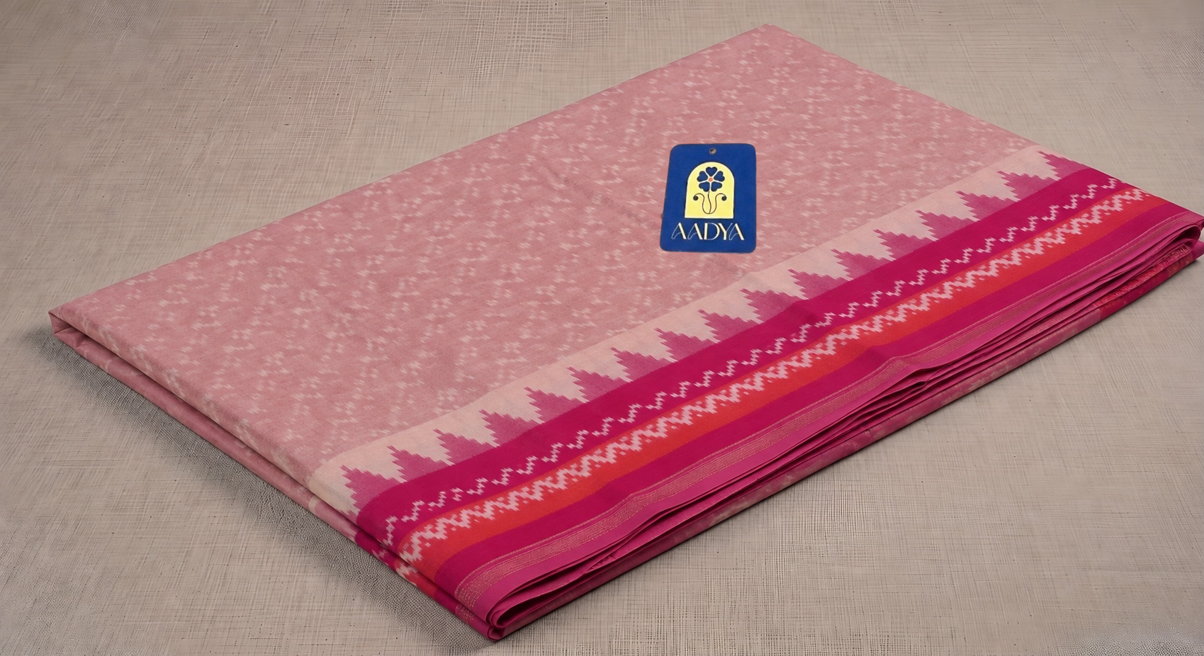 Baby Pink Puttapaka Ikkat Eri Silk Saree with Pink Zari