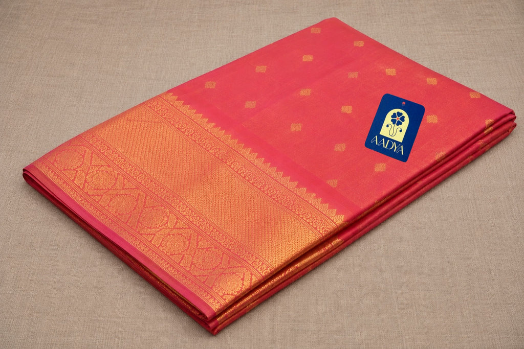 Pink Tissue Gadwal Silk Saree with Gold Zari Buttis & Motif Pallu