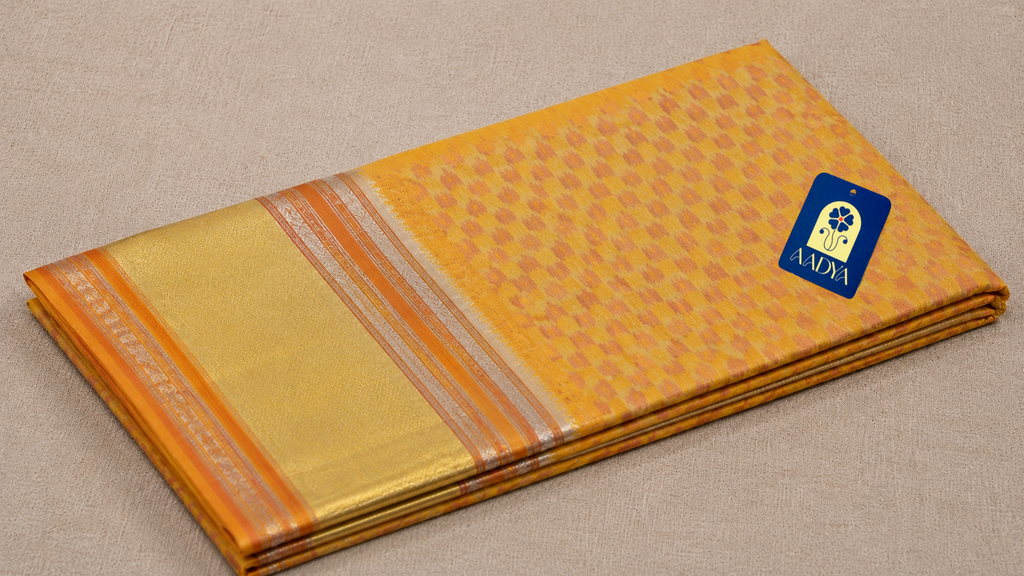 Yellow Puttapaka Ikkat Eri Silk Saree with Zig Zag Design & Red Ikkat Pallu