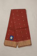 Maroon Chanderi Silk Saree with Floral Lotus Zari Buttis & Gold Zari Border