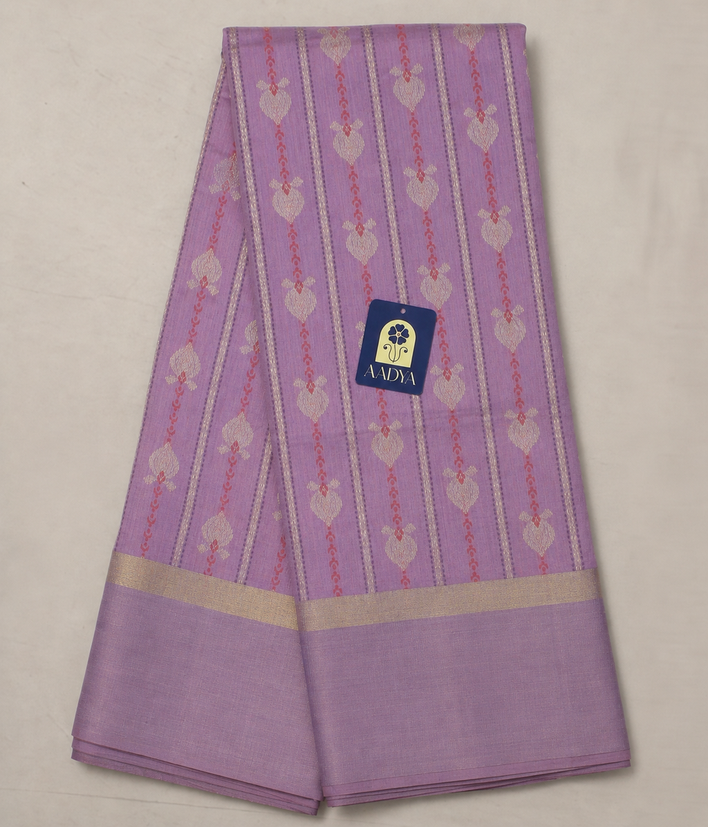 Lavender Chanderi Mulberry Silk Saree with Thread & Zari Work