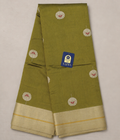 Mehendi Green Chanderi Silk Saree with Peacock Zari Buttis & Yellow Border
