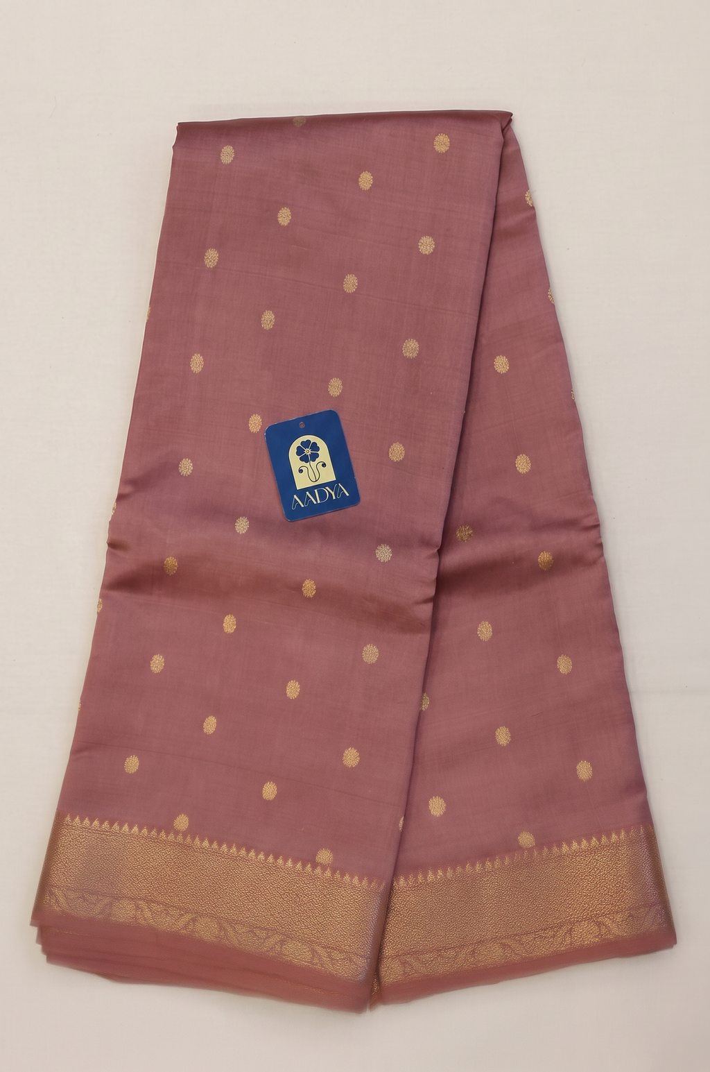 Onion Chanderi Silk Saree with Silver Zari Buttis & Zari Border