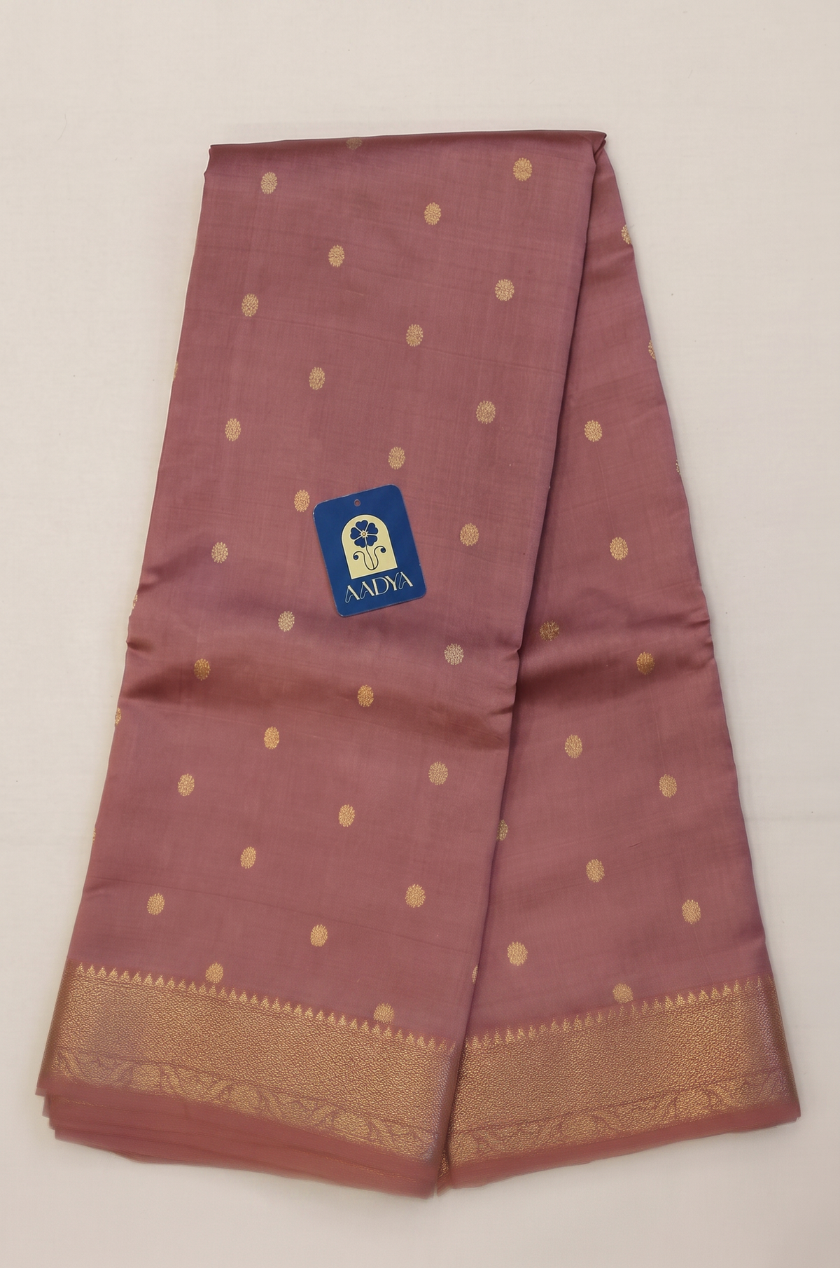 Onion Chanderi Silk Saree with Silver Zari Buttis & Zari Border