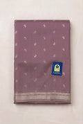 Onion Chanderi Silk Saree with Mango Silver Buttis & Silver Zari Border