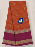 Mustard Orange Kanchivaram Silk Saree with Zari Buttis & Rani Pink Border
