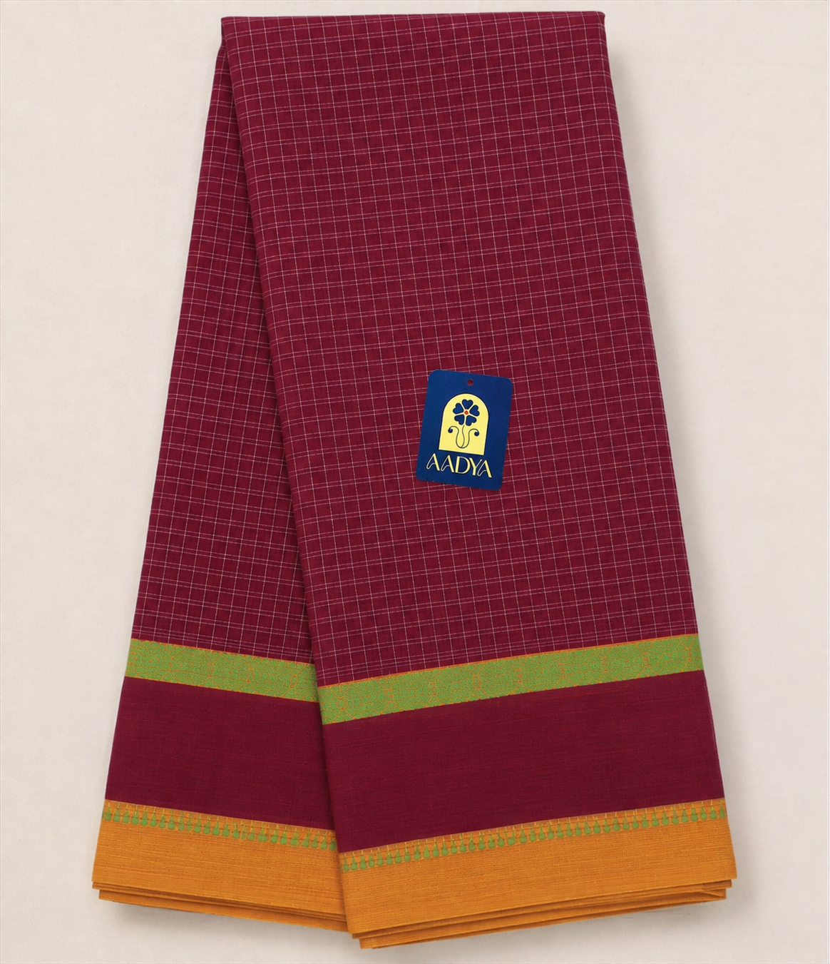 Rani Pink Narayanpet Cotton Saree with Yellow Border & Checked Pallu