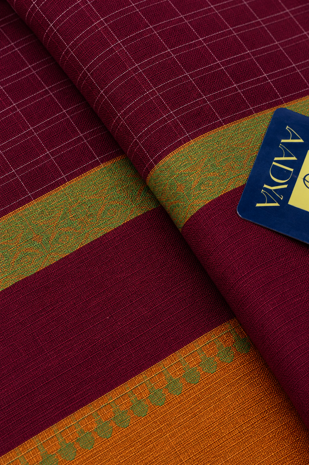 Rani Pink Narayanpet Cotton Saree with Yellow Border & Checked Pallu