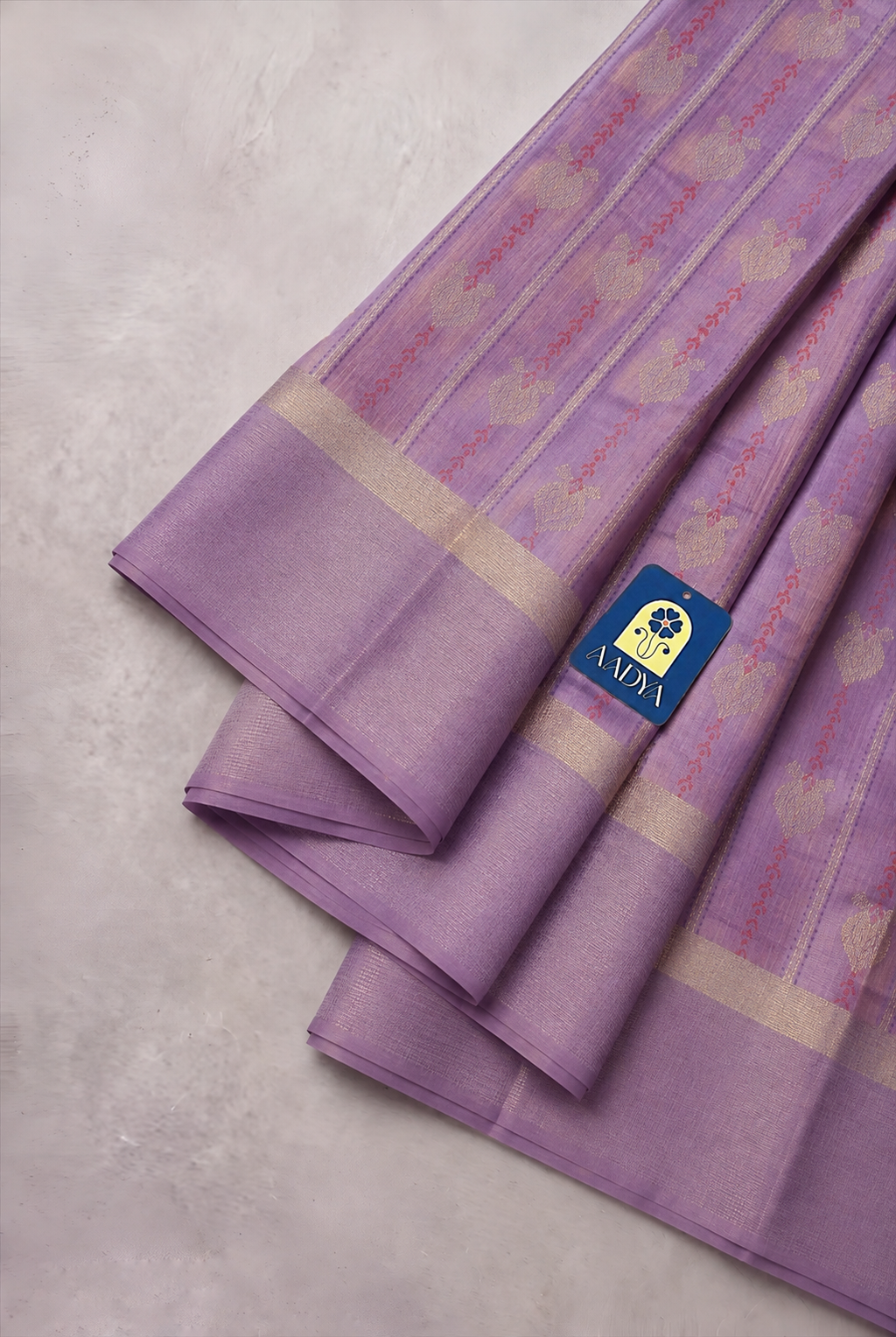 Lavender Chanderi Mulberry Silk Saree with Thread & Zari Work
