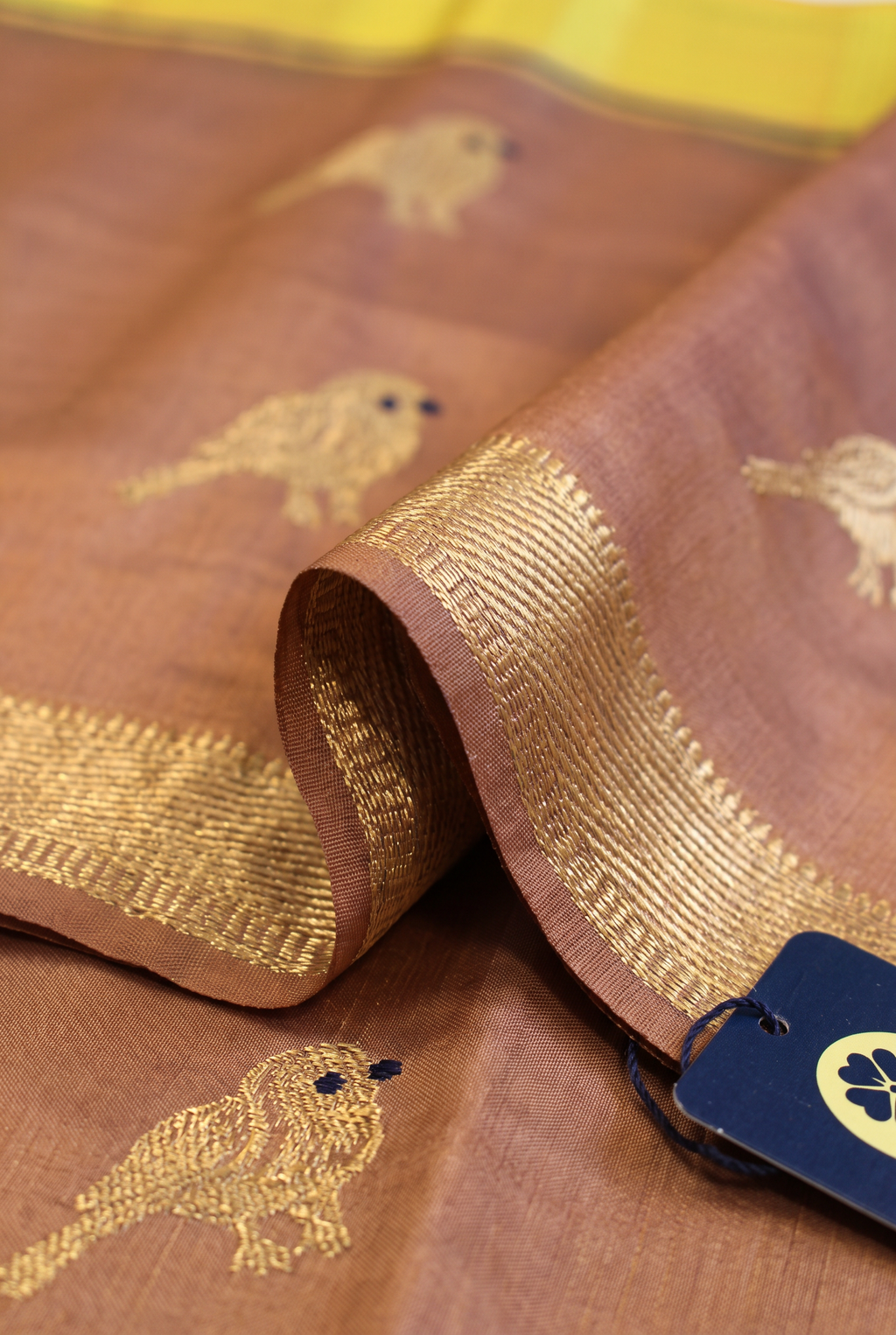 Onion Chanderi Silk Saree with Sparrow Buttis & Neon Green Border