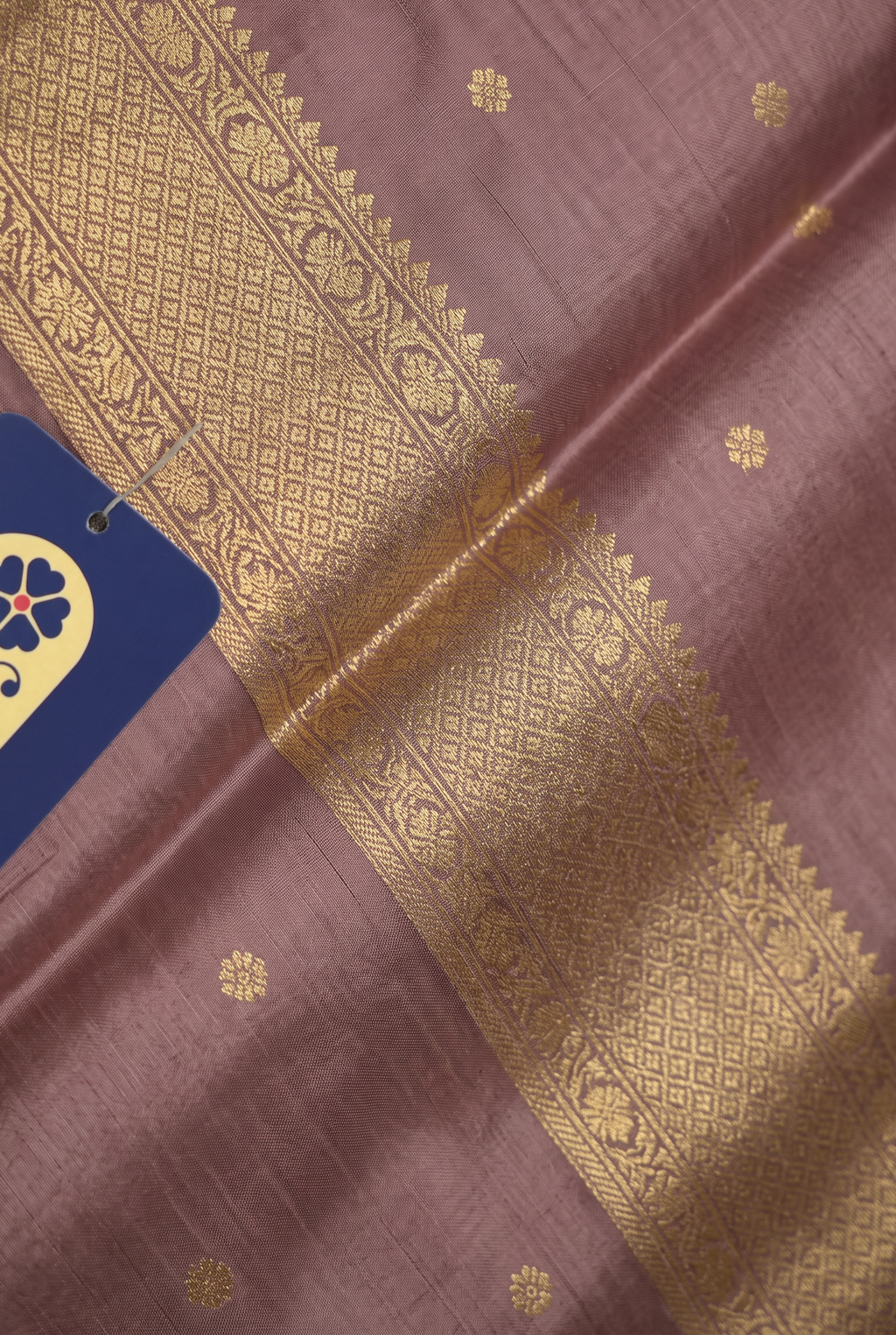 Onion Chanderi Silk Saree with Silver Zari Buttis & Zari Border