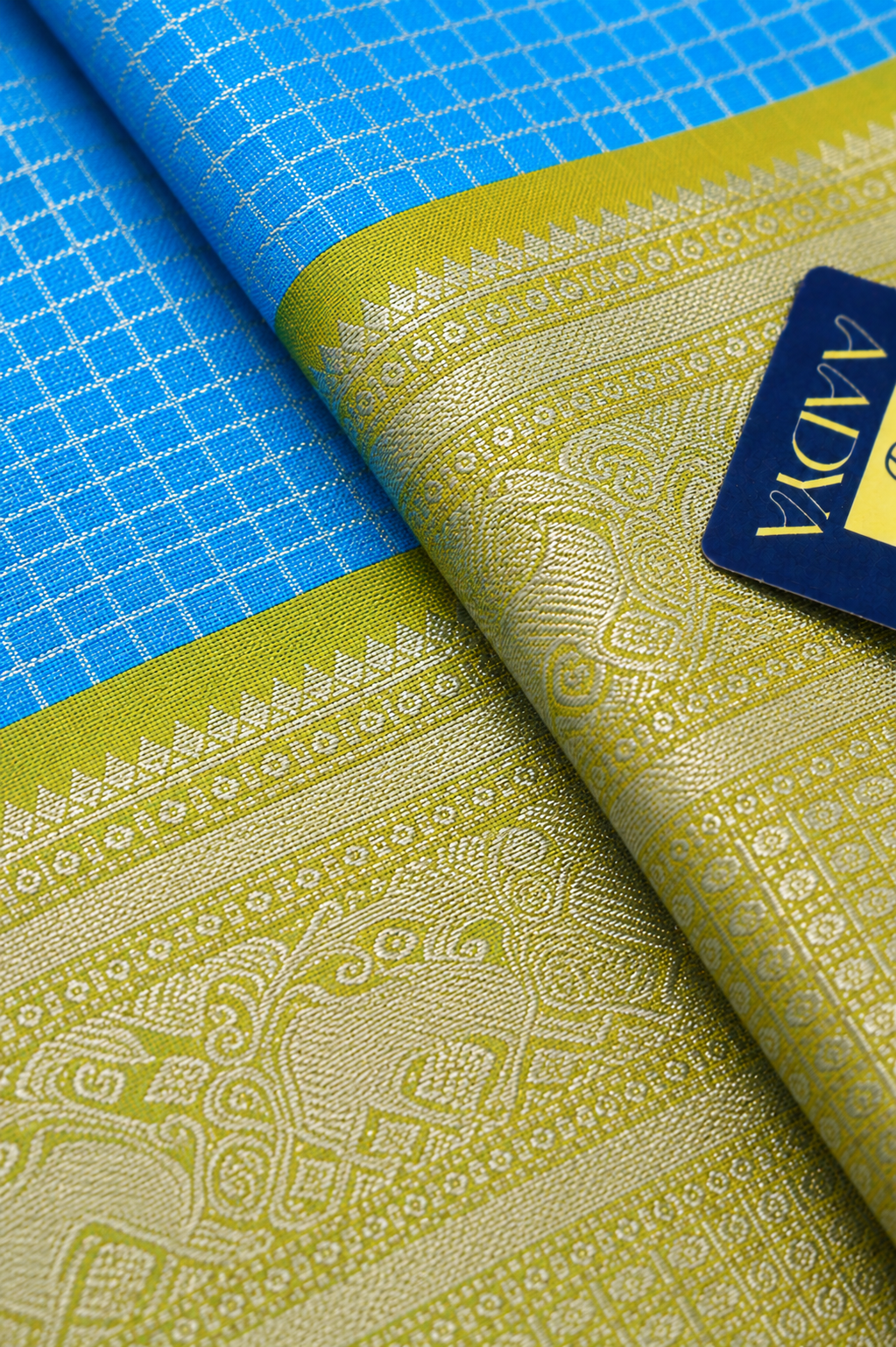 Sky Blue Kanchivaram Silk Bridal Saree with Silver Zari Checks