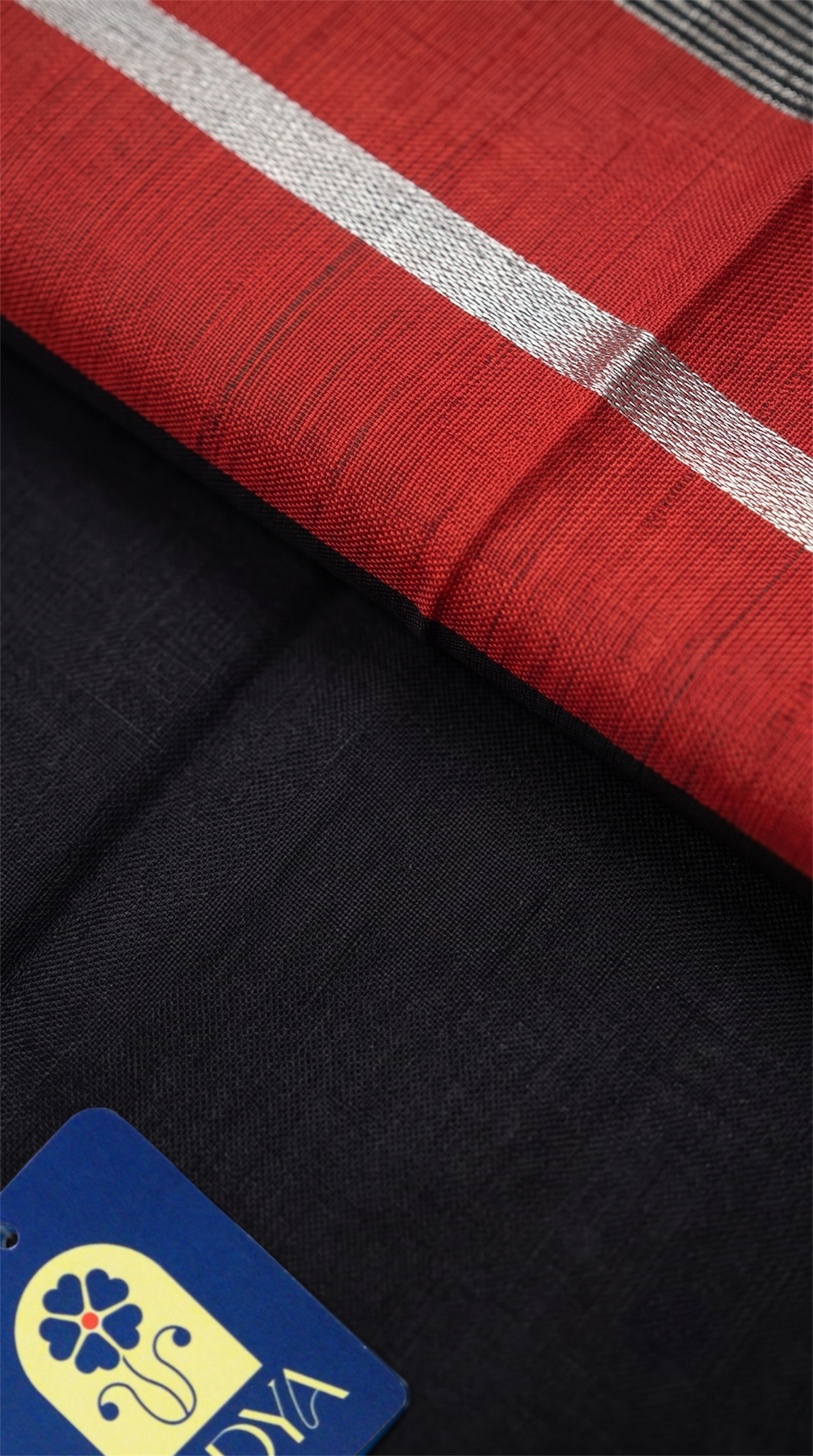 Black Chanderi Silk Saree with Red Border & Silver Zari Lines