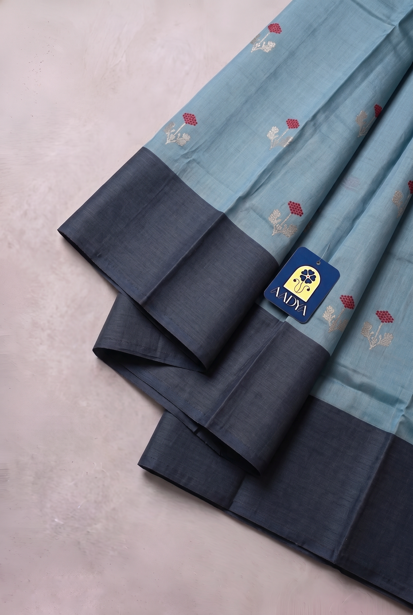 Sea Blue Chanderi Silk Saree with Meenakari Buttis & Zari Pallu