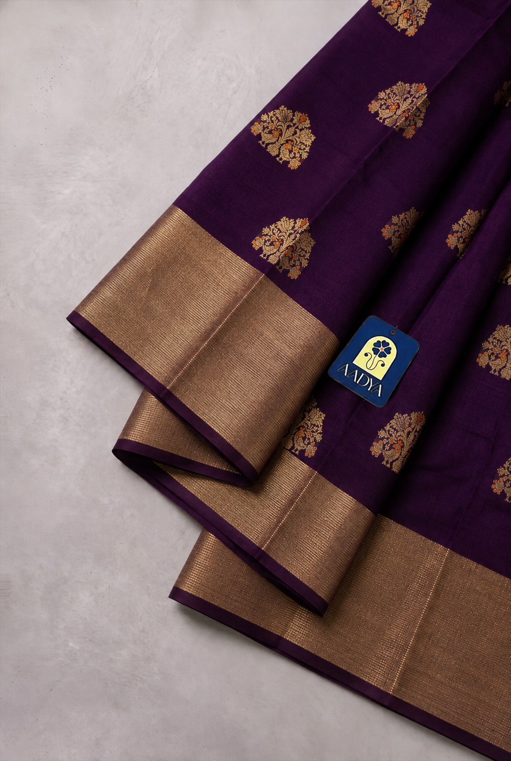 Wine Chanderi Silk Saree with Meenakari Zari Buttis & Gold Zari Pallu