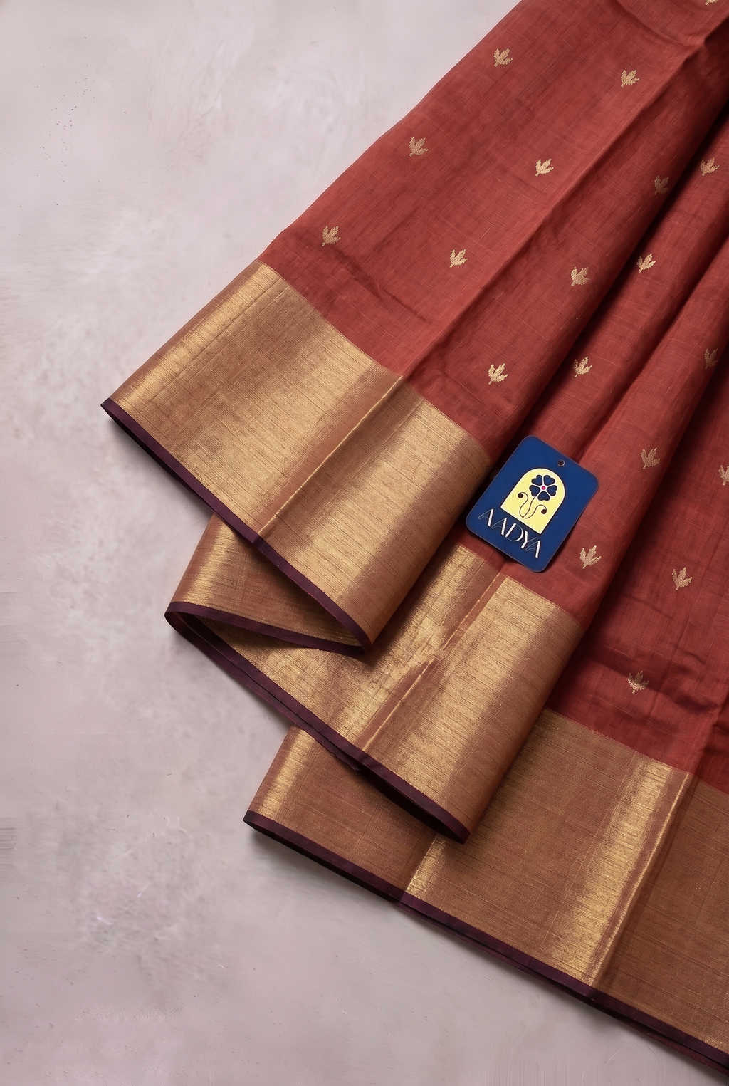 Maroon Chanderi Silk Saree with Floral Lotus Zari Buttis & Gold Zari Border