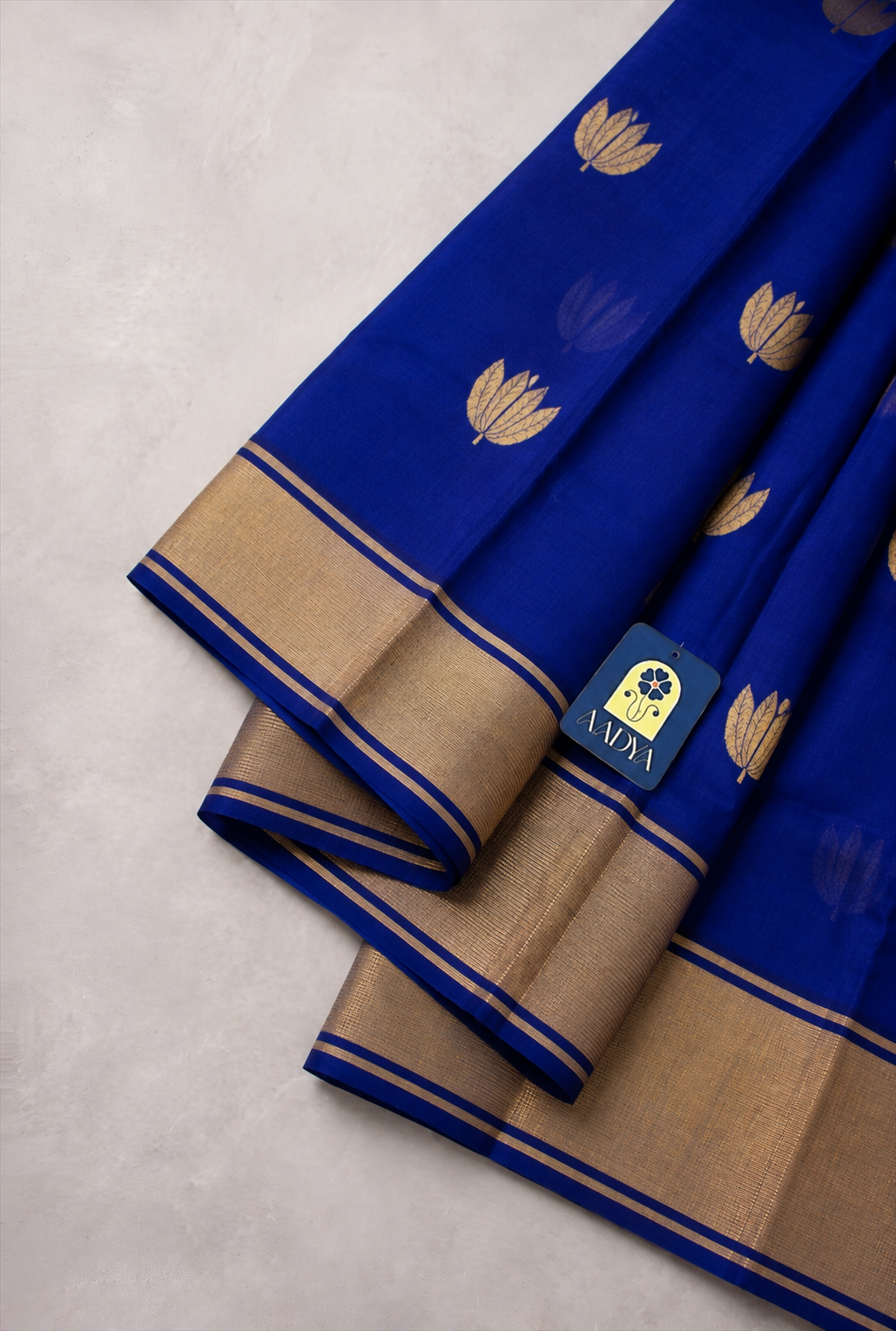 Blue Chanderi Silk Saree with Flower Zari Buttis & Zari Pallu