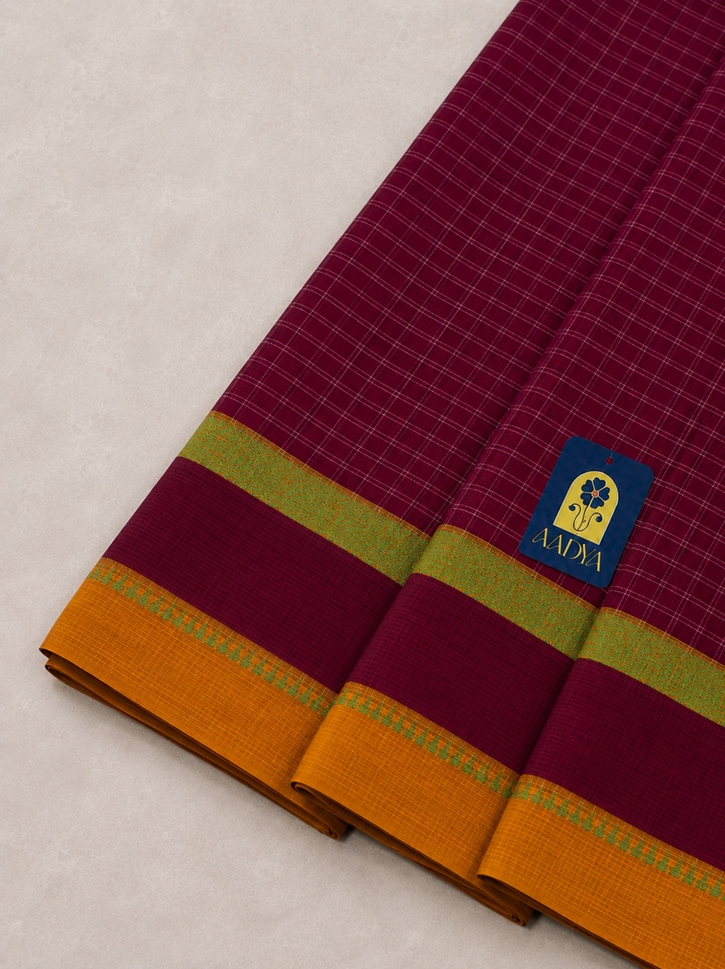 Rani Pink Narayanpet Cotton Saree with Yellow Border & Checked Pallu