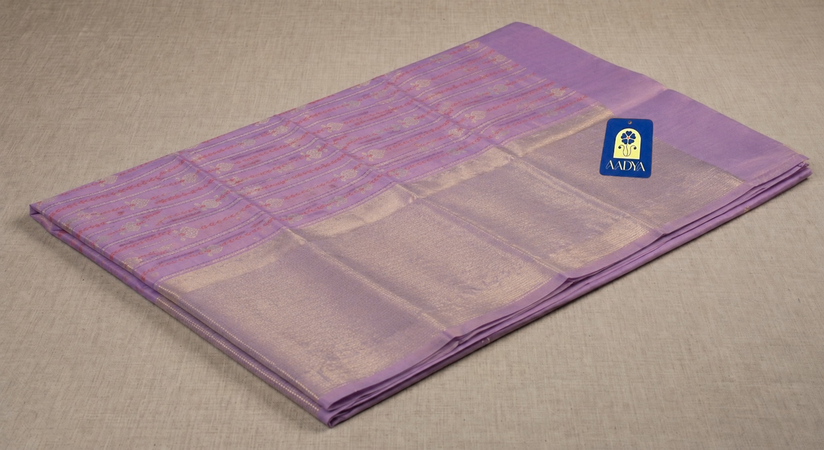 Lavender Chanderi Mulberry Silk Saree with Thread & Zari Work