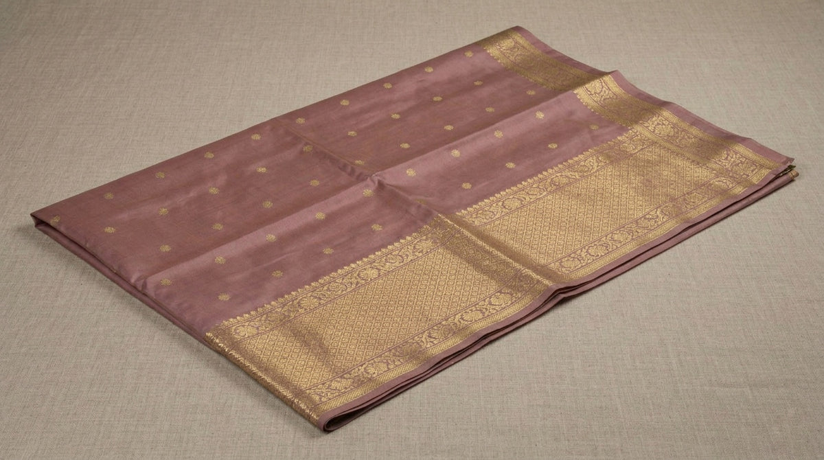 Onion Chanderi Silk Saree with Silver Zari Buttis & Zari Border