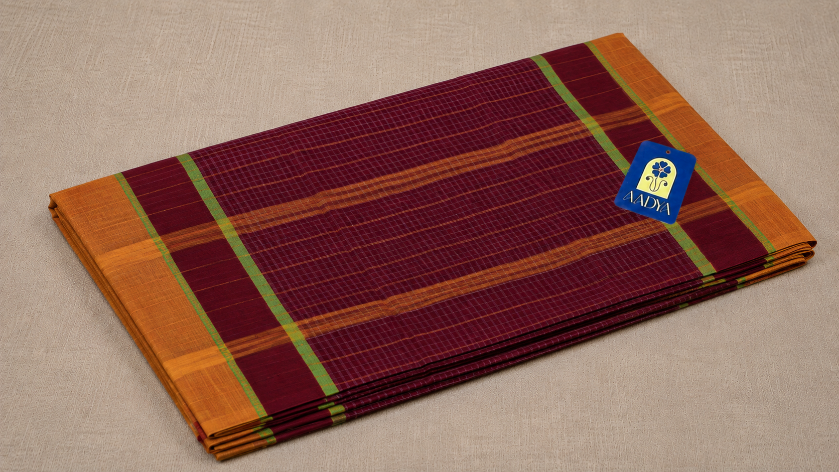 Rani Pink Narayanpet Cotton Saree with Yellow Border & Checked Pallu