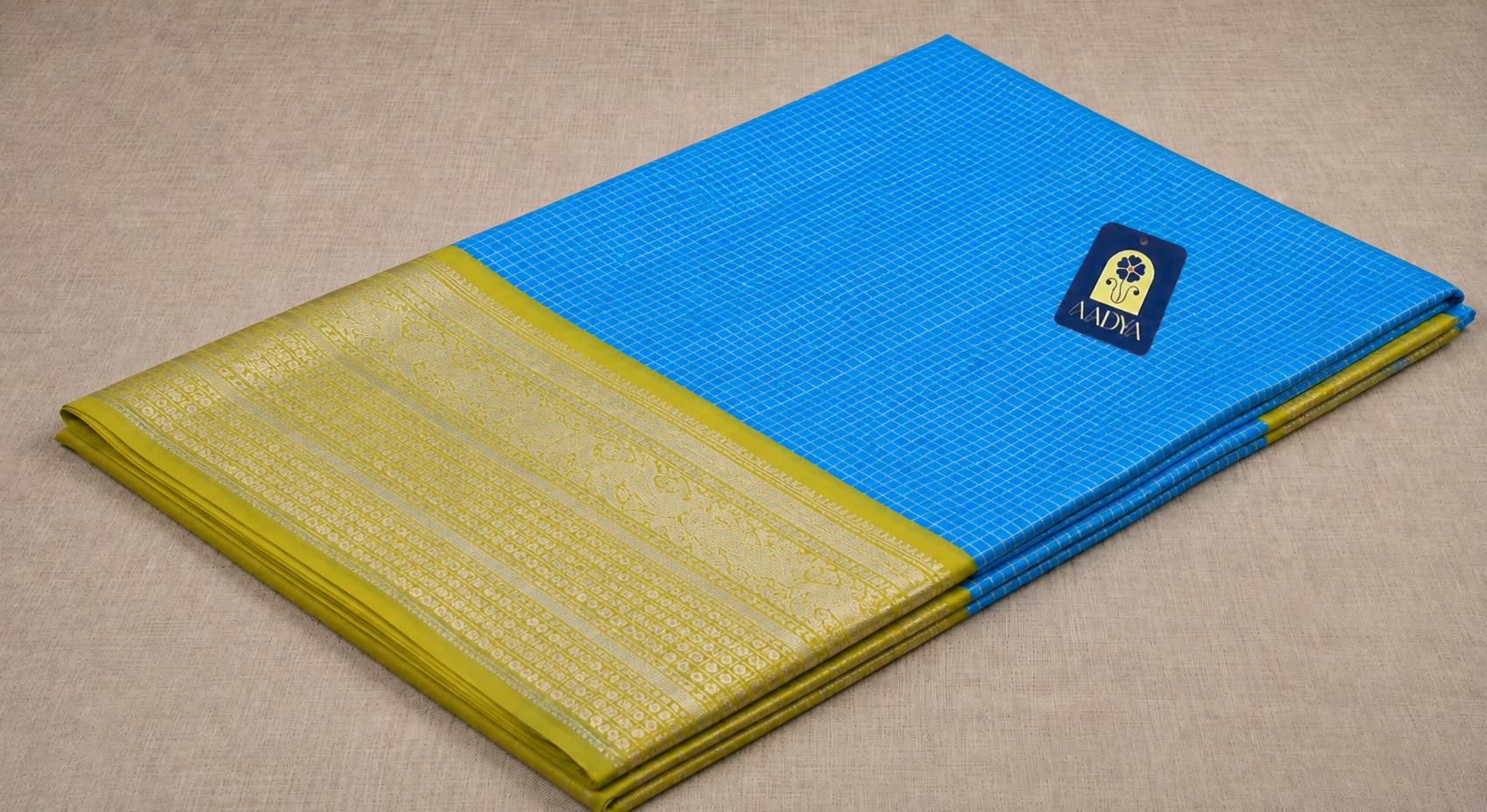 Sky Blue Kanchivaram Silk Bridal Saree with Silver Zari Checks