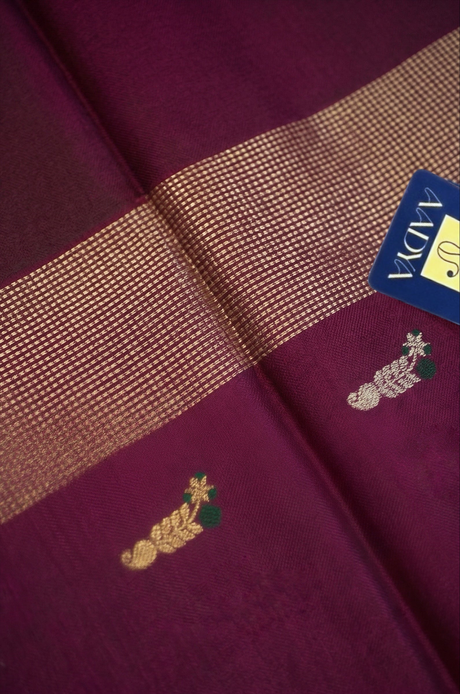 Wine Chanderi Silk Saree with Gold & Silver Meenakari Buttis