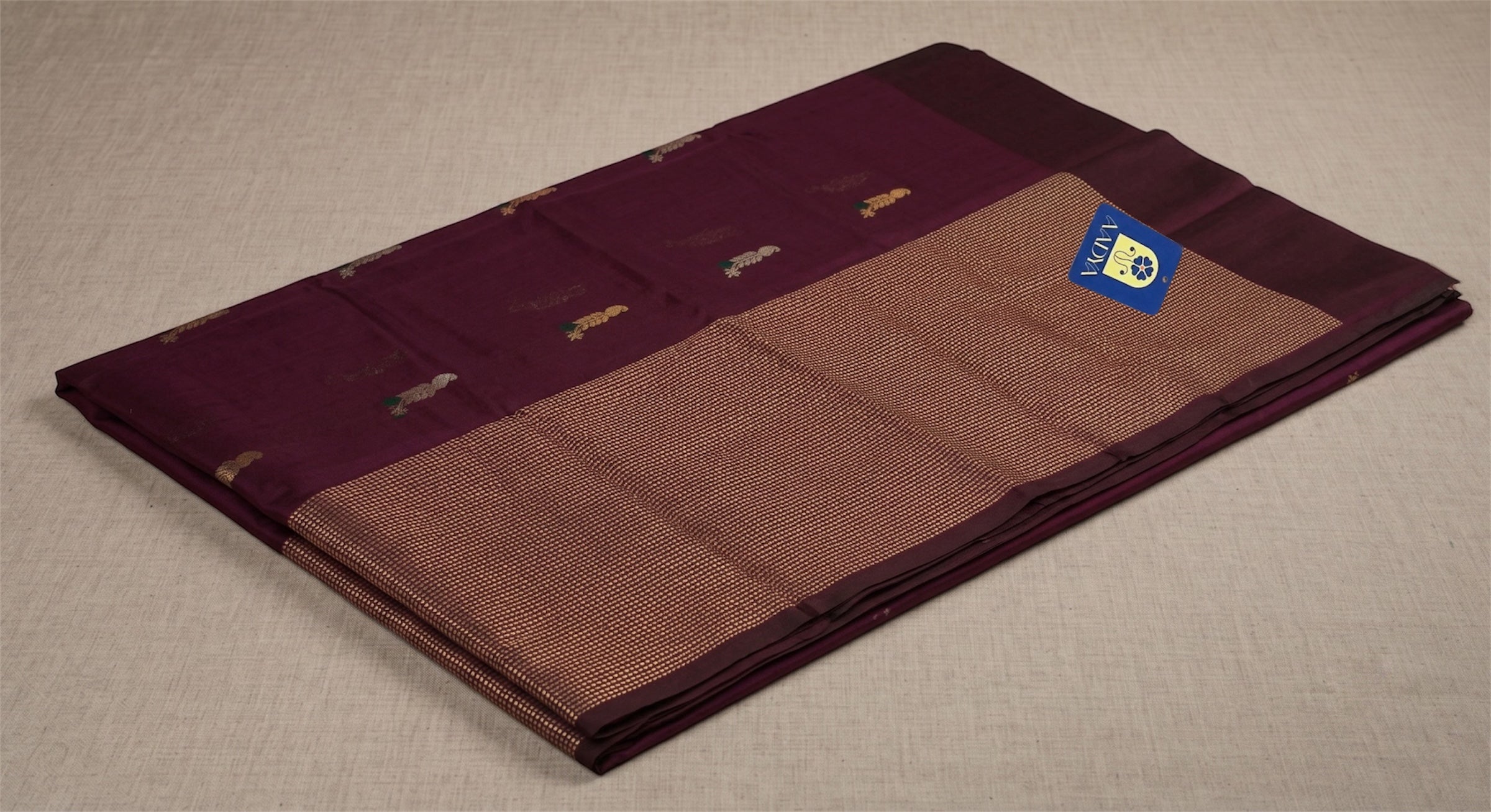 Wine Chanderi Silk Saree with Gold & Silver Meenakari Buttis